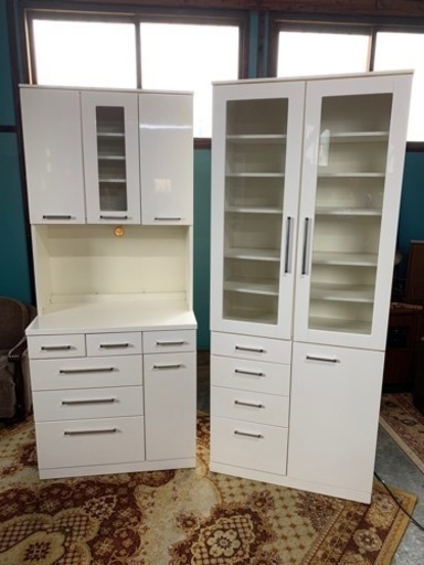 北海道 帯広 食器棚 キッチンボード キッチン収納 収納 ホワイト 2台セット(バラ売り可)