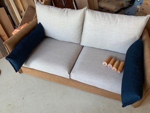 新生活 一人暮らし 新古品 2人がけ ソファー ベンチ 布 ベージュ ブラウン IKEA 無印 ニトリ