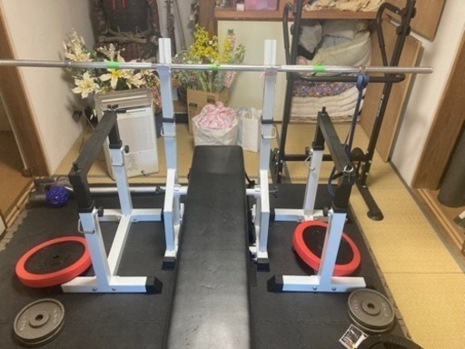 ベンチプレス　シャフト　プレート　セーフティー付き