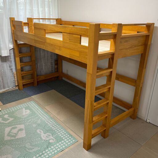 【中古・美品】ロフトベッド GSOLID 耐荷重400kg (梯子なし 高さ139cm 長さ210cm(ノーマル), ライトブラウン)