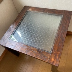 バリ家具　ガラスと木のテーブル