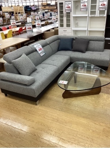 KG-97【新入荷　リサイクル品】フォーカス　カウチソファ2点セット　グレー