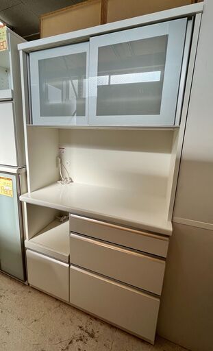 松田家具 レンジボード 食器棚 ハイタイプ 1000 メッカレンジ ブルーモーション ホワイト【ユーズドユーズ名古屋天白店】 J1963