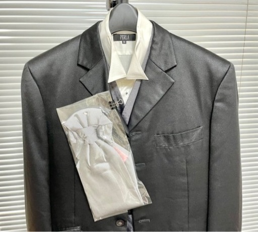 撮影　結婚式　タキシード ネクタイ新品付?PERLA Sサイズ フルセット ブラック