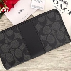 【 COACH 】メンズ ブラック シグネチャー レザー 長財布の画像