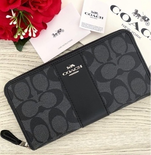 【 COACH 】メンズ ブラック シグネチャー レザー 長財布