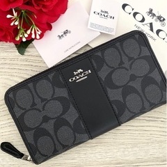【 COACH 】メンズ ブラック シグネチャー レザー 長財布