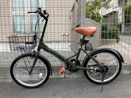 (美品)THREESTONE変速折りたたみ自転車(緑)