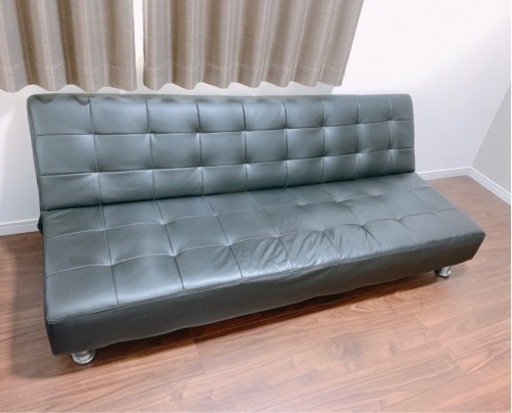 3人掛けソファー　ソファーベッド　リクライニング　黒　ブラック