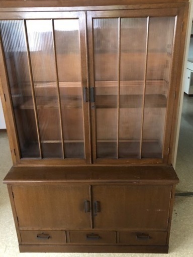 昭和レトロ、ビィンテージ家具、ダイヤガラス希少　収納棚
