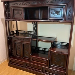 水屋箪笥 透かし彫り アンティーク 飾り棚 伝統工芸 茶箪笥