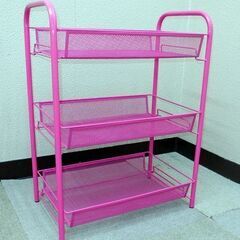 売却済み【平日取りに来ていただける方】3段ラック★棚★ピンク（2...