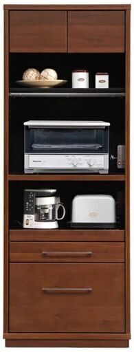 未使用モイス付き70cm幅ウォールナットキッチンボード食器棚フルオープンレール