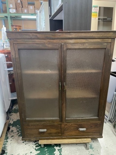 昭和レトロ　アンティーク　左右違い磨りガラス　収納ケース　中古