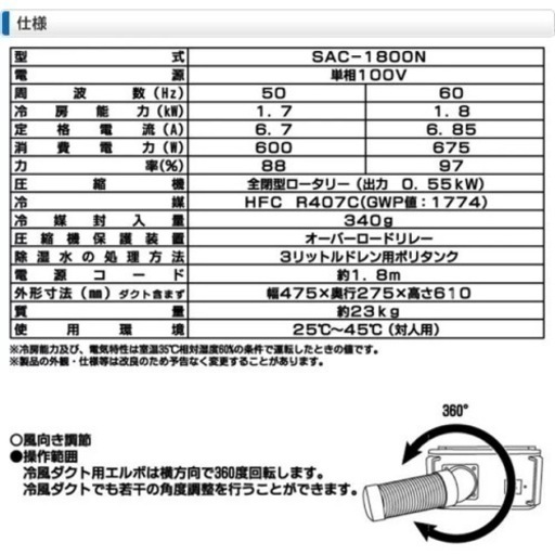 ナカトミ　スポットクーラー　SAC-1800N