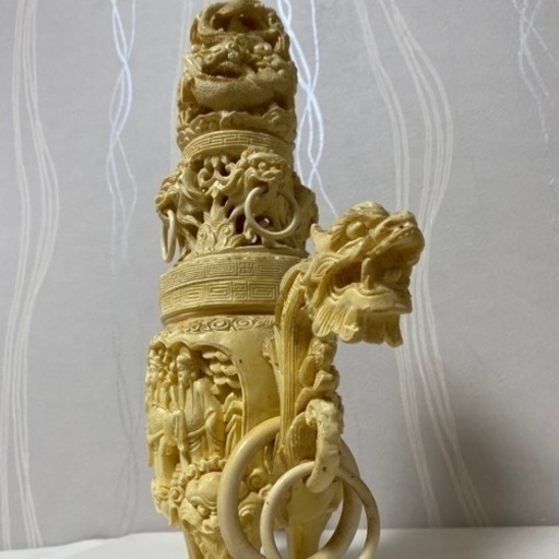 代理出品★中国・唐物★練物・樹脂製品★香炉★龍・仏★置物・飾り物★象牙風★木製台付★中古品★