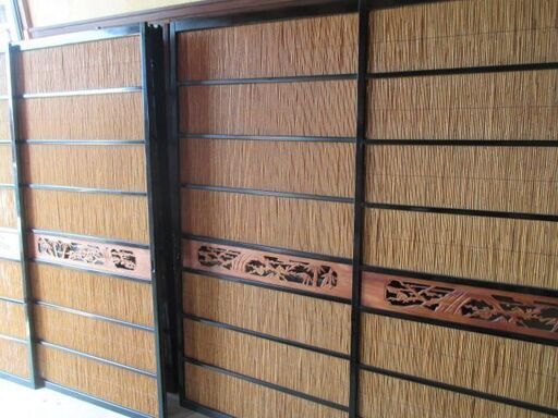 漆塗り　美品　彫刻　御簾戸4枚セット(建具、簾戸、簀戸、葭戸、夏障子、すど、葦戸)