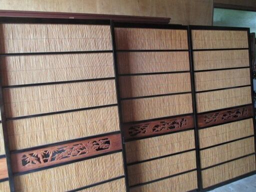 漆塗り　美品　彫刻　御簾戸4枚セット(建具、簾戸、簀戸、葭戸、夏障子、すど、葦戸)