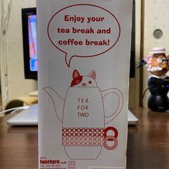 Tea For Two Designed by Shinzi Katoh Iworkpro ティーフォーツーステンレス茶こし付き 猫型ポット＆カップ２セット　箱付き新品同様ですの画像