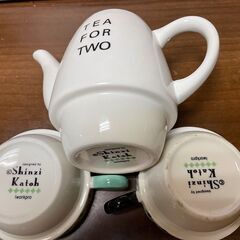 Tea For Two Designed by Shinzi Katoh Iworkpro ティーフォーツーステンレス茶こし付き 猫型ポット＆カップ２セット　箱付き新品同様ですの画像