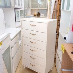 6段チェスト 脚付き 引き出し6杯 オフホワイト 木目調■横幅6...