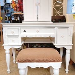 フレンチ アンティーク家具 3面鏡 ドレッサー スツール付き 鍵付き