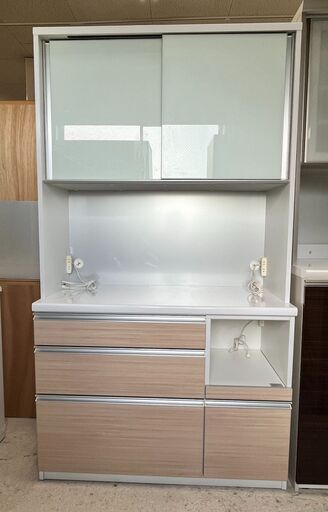 (株)丸仙工業 レンジボード 食器棚 ハイタイプ 114 カルナ OP NA×WH【ユーズドユーズ名古屋天白店】J1969