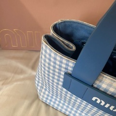 激安 miumiu ギンガムチェック ハンドバッグ ブルー の画像