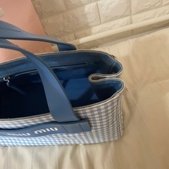激安 miumiu ギンガムチェック ハンドバッグ ブルー の画像