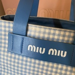 激安 miumiu ギンガムチェック ハンドバッグ ブルー の画像