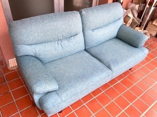【値下げしました】ニトリ　ソファ　3人掛け　キャッツ3 ターコイズブルーファブリック　ブルー　青　布張り