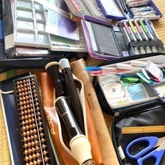 学用品まとめて◆彫刻刀　絵具　裁縫セット　算盤　笛　書道
