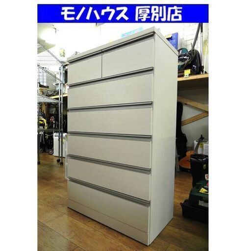 ニトリ 6段チェスト ホーク2 幅80×奥42×高128.5cm タンス 収納 衣類 家具 ホワイト/白 木目調 札幌市 厚別区