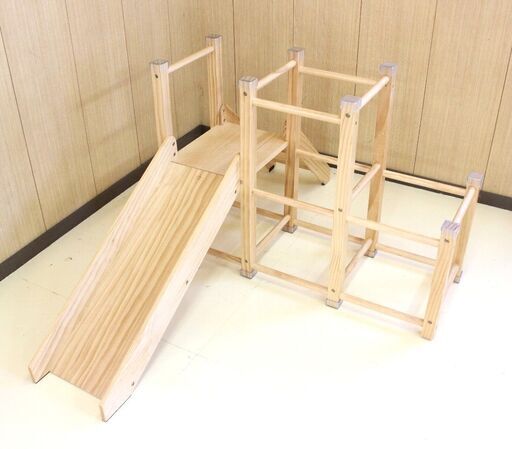 RiZKiZ☆木製ジャングルジム☆滑り台・階段付き☆耐荷重50kg☆室内用☆対象年齢2歳～6歳☆中古品☆リズキズ