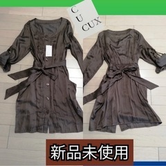 新品未使用タグ付きレディース トレンチコートワンピーススプリングコートブラウン？くびれ美人ベルト付き真夏も快適大活躍ウエストゴムの画像
