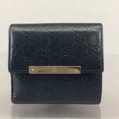 GUCCI グッチ シマライン 黒レザーコンパクト 折財布