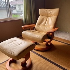 美品】EKORNES(エコーネス) 本革 オットマン付き ストレスレス (アーム