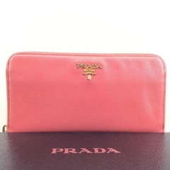 PRADA プラダ ピンクレザー サフィアーノ ラウンドファスナ...