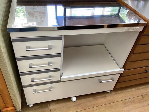 【トレファク花小金井店】イヌイ/引き出し付/キッチンカウンター/ステンレストップ/ホワイト/中古家具/武蔵野市/小平市/小金井市/国分寺市/杉並区/買取/販売