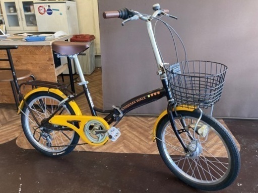 【オートライト】6段変速　20インチ折りたたみ自転車　ブラウン×イエロー