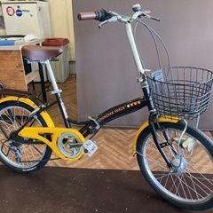 【オートライト】6段変速　20インチ折りたたみ自転車　ブラウン×イエロー