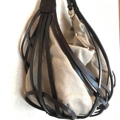 美品【ampersand】リネン＆レザーメッシュ ワンショルダーバッグの画像