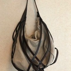 美品【ampersand】リネン＆レザーメッシュ ワンショルダーバッグ