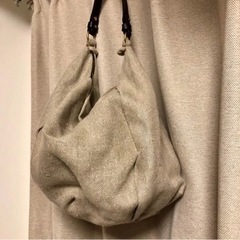 美品【ampersand】リネン＆レザーメッシュ ワンショルダーバッグの画像