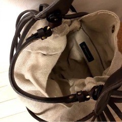 美品【ampersand】リネン＆レザーメッシュ ワンショルダーバッグの画像