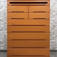 INT-157【良品】高級 デザイン 8段 チェスト ハイチェスト 天然木 直接