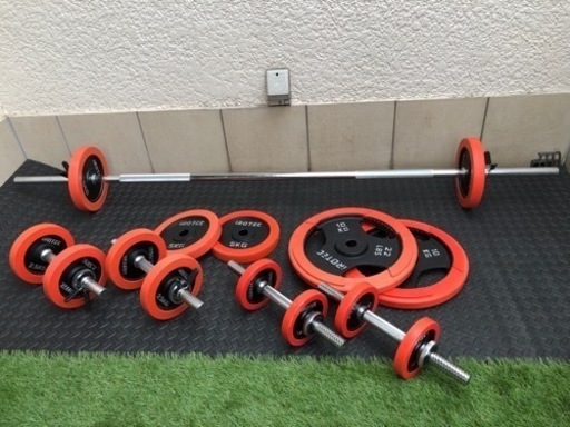 (終了)済:IROTEC（アイロテック）ラバーバーベルダンベル70KGセット