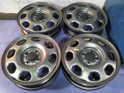ハスラー純正【富山】スズキ純正 アルト ラパン スペーシア ハスラー パレット セルボ ワゴンR スティングレイ 軽トラック エブリィ キャリー 15インチ スチール 鉄ホイール グレー系色　ガンメタ系色 中古4本