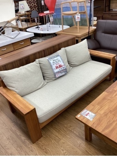 KH-3【新入荷　リサイクル品】ウニコ　ブレス3シーターソファ　チーク材
