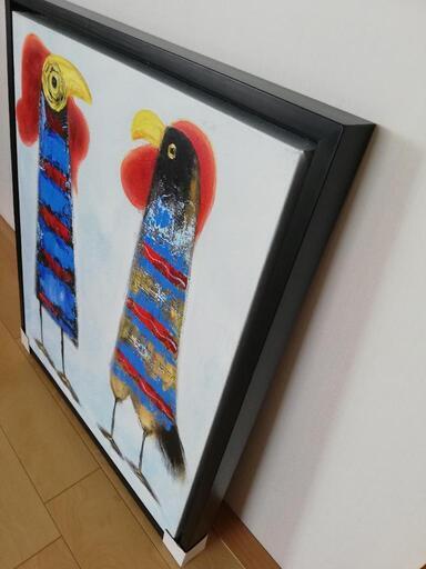 トリの油絵（moor）　額縁付　ガラスなし モダン　インテリア　大きめ　中古